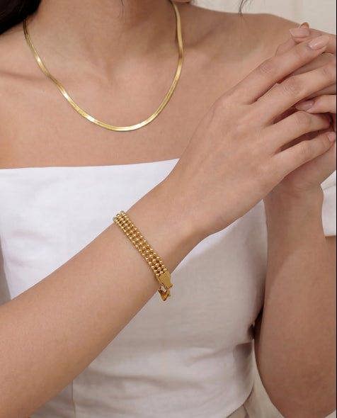 Elk & Bloom Triple Beaded Satellite Chain 14K Gold Link Bracelet
