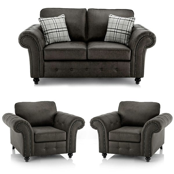 Furnishings For Less Oakland Chesterfield Leather 3 Piece Sofa Suite (2 + 1 + 1)