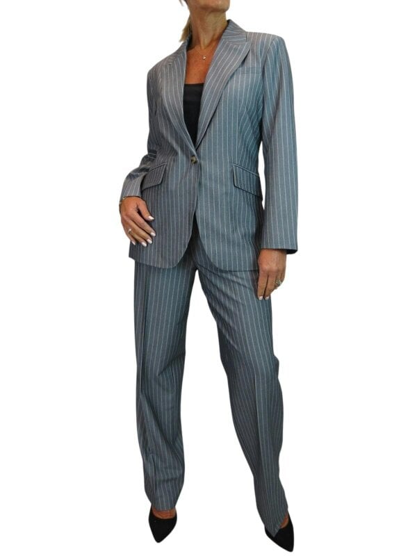 Paulo Due Women's Pinstripe 2 Piece Trouser Suit Tailored Blazer - Grey