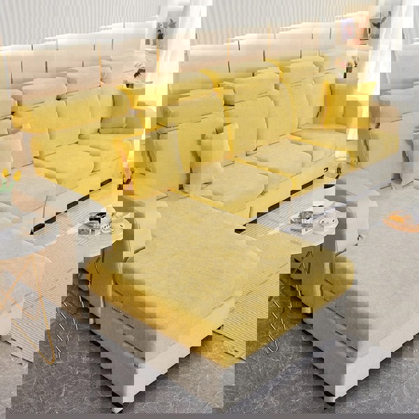 Anyhouz Anyseat Sofa Cover Pastel Yellow L-Shape Polyester Chenille Thick Stretchable Cushion For Living Room Normal Size Medium