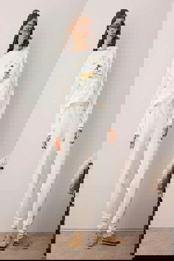 WOVCOR 2-Piece Christmas Themed Slogan Embroidered Knit Pajama Set