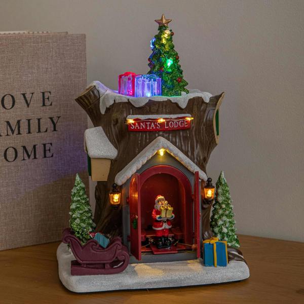 Samuel Alexander 25cm Dual Powered Santa’s Lodge Light Up Christmas Village Scene