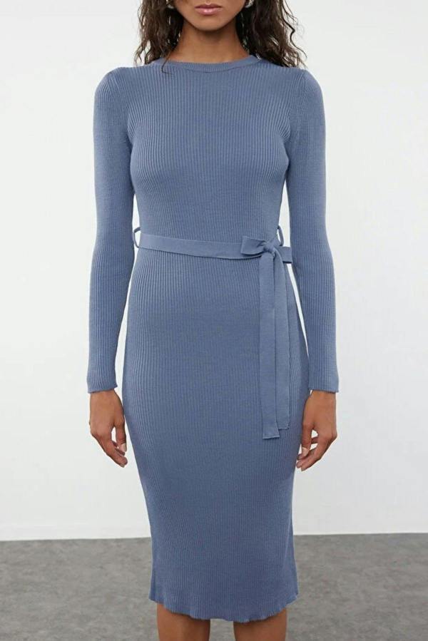 WOVCOR Midi Knit Belt Detail Dress