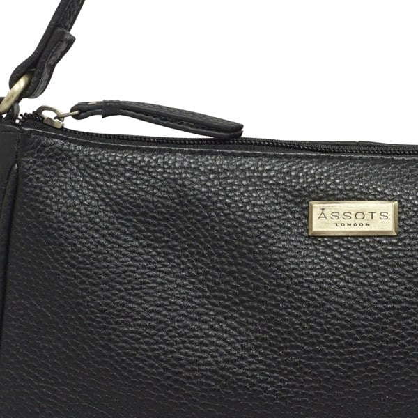 Assots London 'ZARA' Black Soft Pebble Grain Real Leather Baguette Shoulder Bag