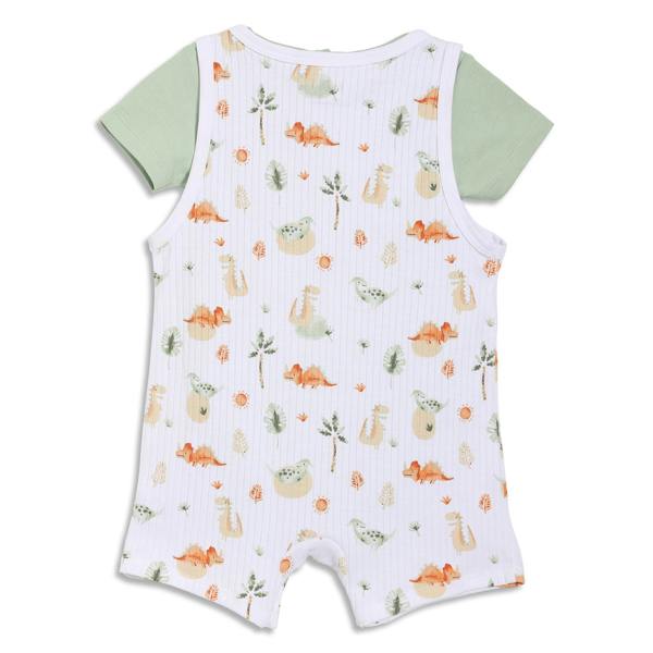 Mini Cuddles Baby Boys Dinosaur Printed Dungaree Set With Matching Cap, Multicolour