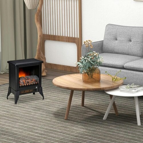 Bobobiy Electric Fireplace Stove, Free Standing Fireplace Heater with Realistic Flame Effect, Dual Power Settings (1800-2000W), Black