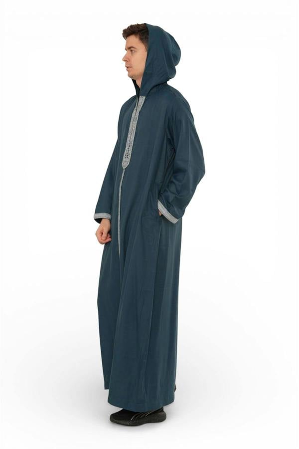 Infinity Leather Men's Hooded Moroccan Embroidery Djellaba Islamic Jubba Robe Eid Ramadan Thobe