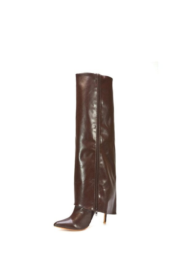 XY LONDON Foldover Knee High Boots With Stiletto Heel