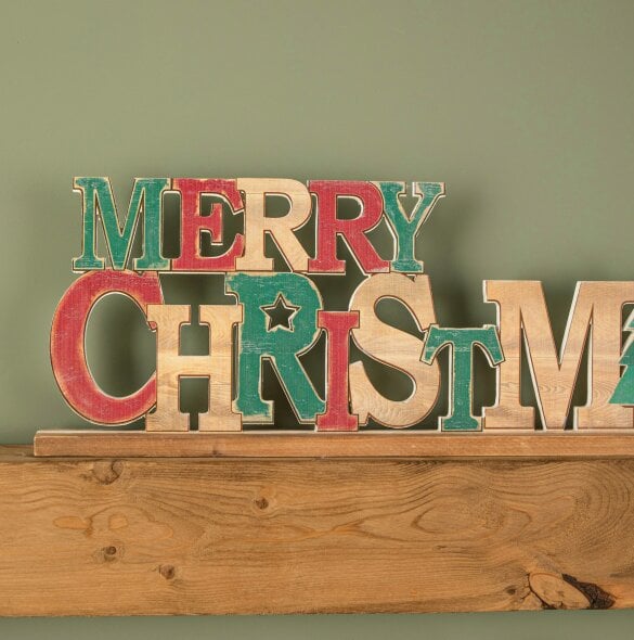Samuel Alexander 80cm Red and Green Wooden Merry Christmas Table Top Sign