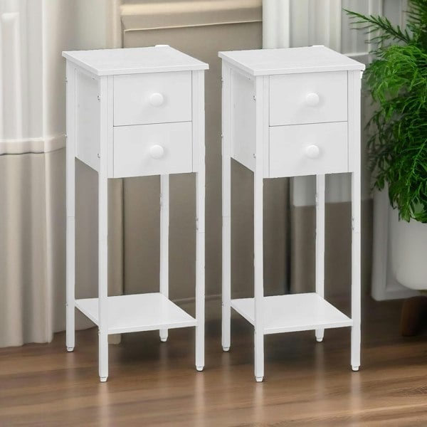 Rafaelo Mobilia Set of 2 Double Drawer Bedside Tables White