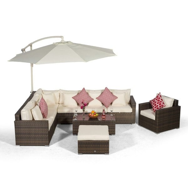 Giardino Havana 7 Seat Rattan Sofa Set w/ Coffee Table, Armchair and Ottoman