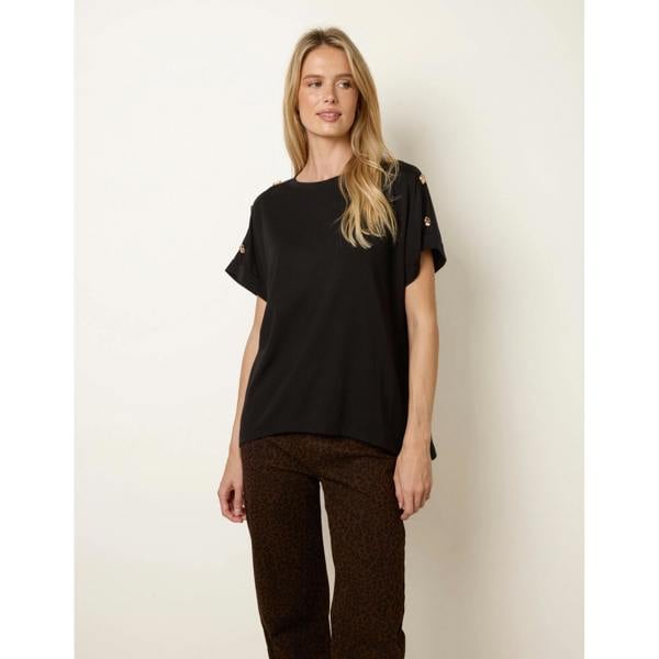 Blue Vanilla Round Neck Brochure Shoulder Detailing T-Shirt