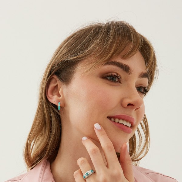 Spero London Turquoise Enamelled Jewelled Sterling Silver Hoops