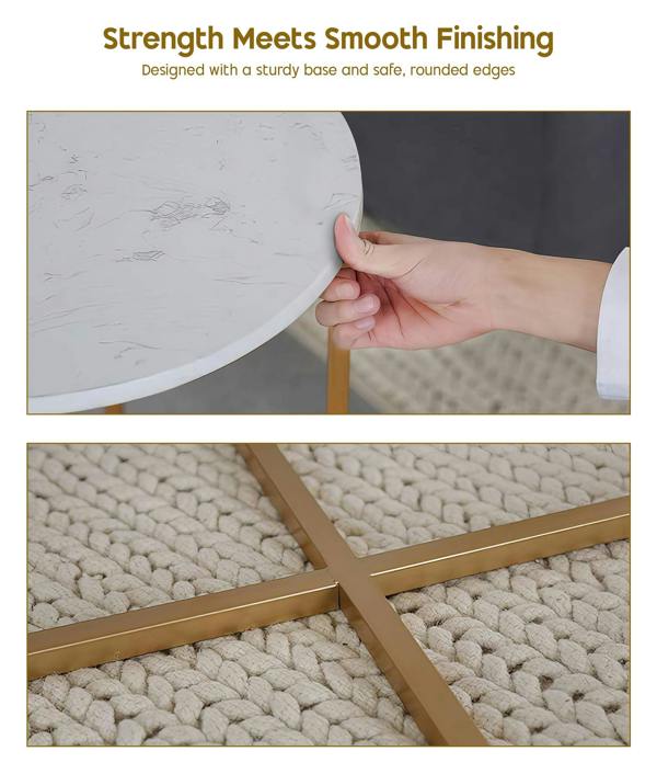 ADOV Round Coffee Table, Faux Marble Living Room Table with Gold Metal Frame