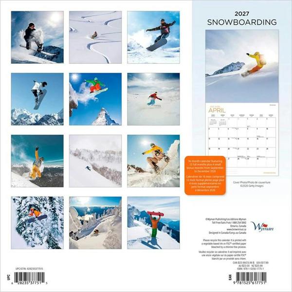 Snowboarding Calendar 2027, Wall Calendars, Month To View, Sports, Gift