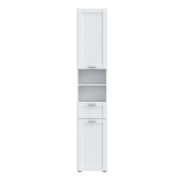 Furniture To Go Lokko Tall Narrow Bathroom Cabinet with 2 Doors & 1 Drawer with Silver Handles in White