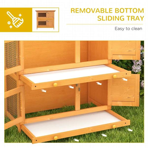 Wooden guinea pig hutch with sliding tray access and removable bottom section