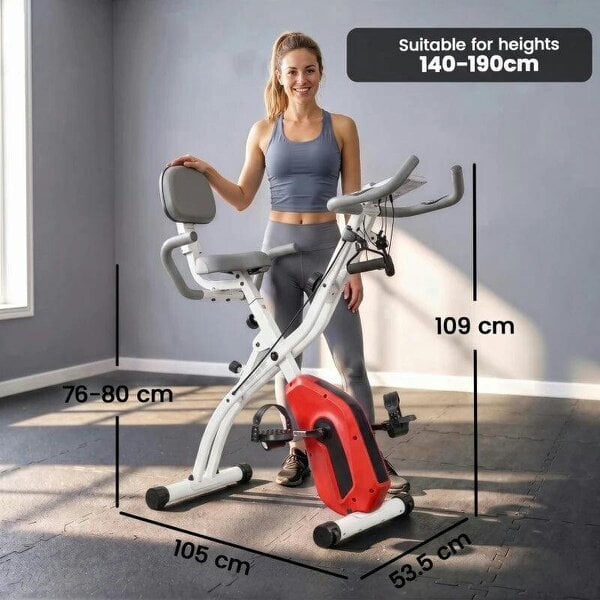 4-In-1 Folding Exercise Bike with Resistance Bands, Bluetooth App, 8-Level Magnetic Resistance, LCD Display, Orange