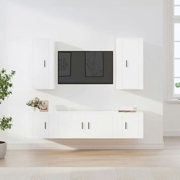 Berkfield 5 Piece TV Cabinet Set White Engineered Wood
