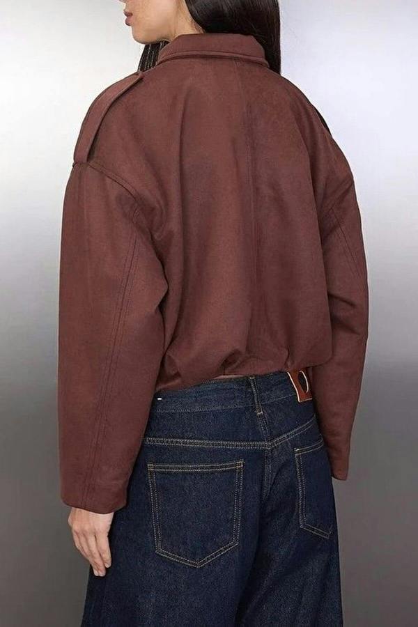 WOVCOR Oversize Fit Suede Bomber Thin Jacket