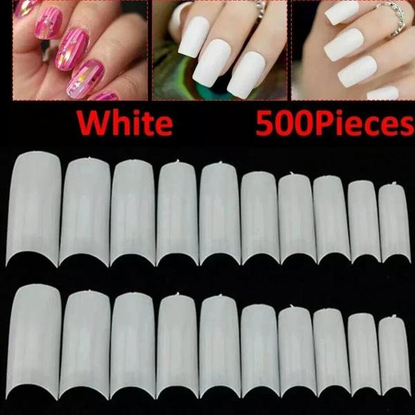 ATEK 500 False Nail Tips Acrylic French Manicure White Clear Natural
