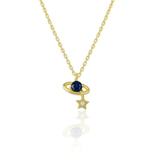 Spero London Dark Blue Saturn Necklace With Star Sterling Silver