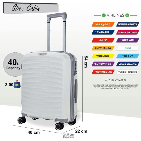 Rock Luggage Hard Shell Classic Suitcase 8 Wheel Cabin Luggage Trolley Travel Bag