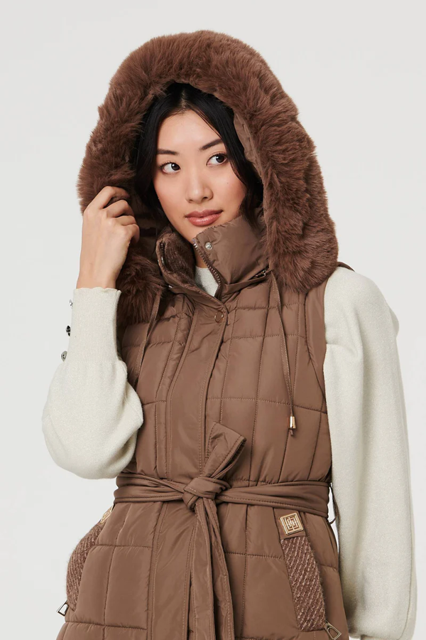 Izabel London Faux Fur Hood Textured Puffer Jacket