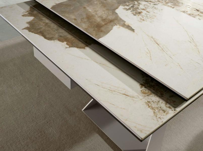 Angel Cerdá Rectangular extending dining table in porcelain marble and taupe grey steel 1117
