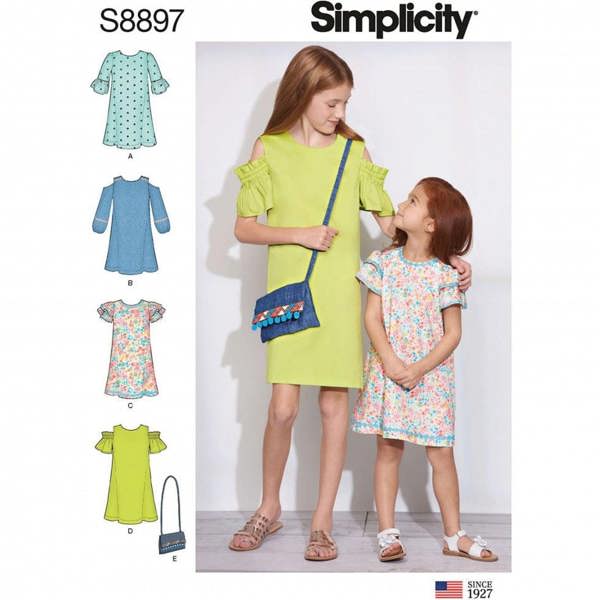 Simplicity Sewing Pattern 8897, Dresses, Bags for Kids, HH (3-4-5-6) - Intermediate