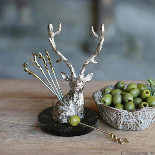 Culinary Concepts Set of Antler Picks with Stag Holder