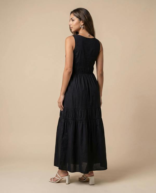 Urban Bliss Cotton Poplin Ruched Maxi Dress Black