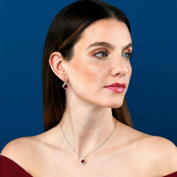 namana 925 Sterling Silver Red Cushion Shaped Halo Pendant Necklace For Women