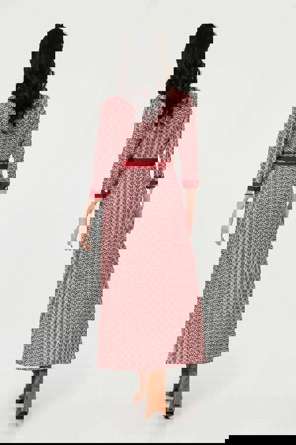 Pink | Printed 3/4 Sleeve Tie Waist Maxi Dress