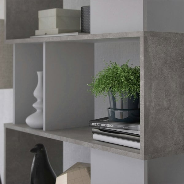Furniture To Go Maze Open Bookcase 4 Shelves in Concrete and White