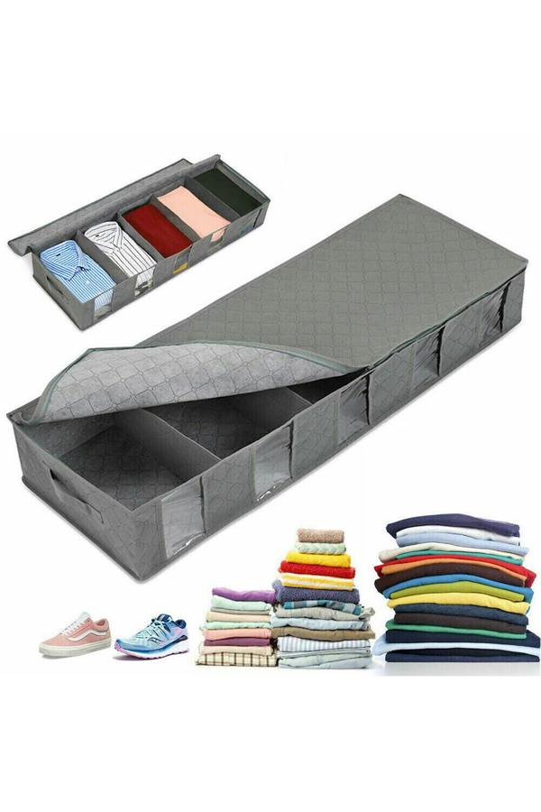 Living and Home Non-woven Fabric Underbed Storage Bags with Handles and Zipper Clothes Organiser Box