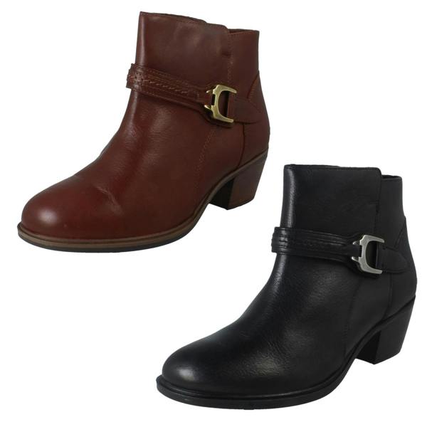 Clarks Ladies Clarks Zip Fastening Block Heeled Smart Casual Ankle Boots Neva Buckle