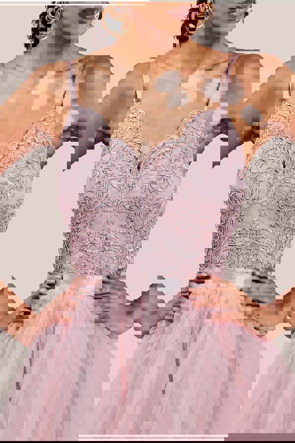 High Low Tulle Mini With Lace Bodice - Blush DR3061