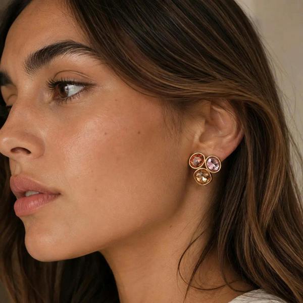 Ciel Luxe 18k Gold Plated Jewel Cluster Earrings Luxe Tones