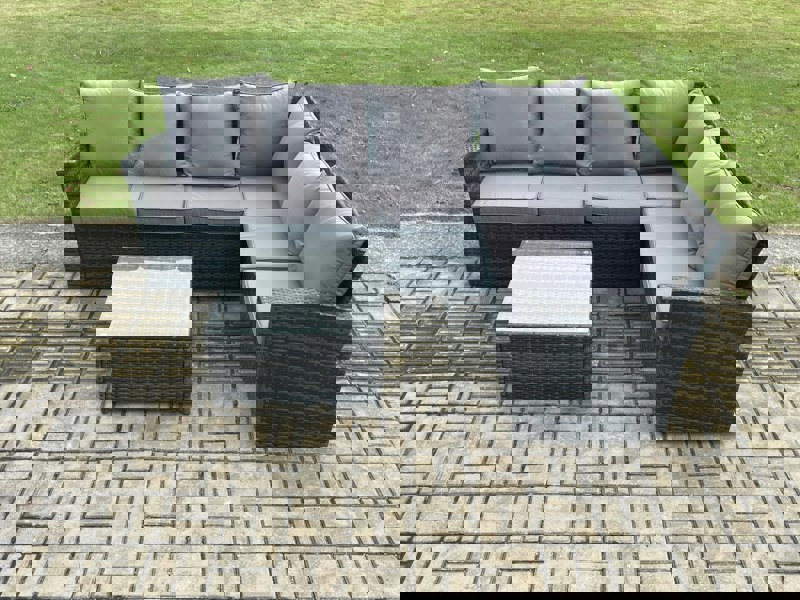 Fimous 6 Seater Wicker PE Outdoor Garden Furniture Set High Back Rattan Corner Sofa Set with Armchair Square Coffee Table