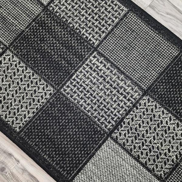 Non-Slip Black Rug Flat Weave Checkered Kitchen Dining Room Living Room Area Mat