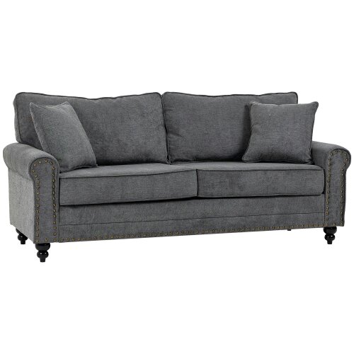 Wyld Haus Tael Yolo Grey Fabric 3 Seater Sofa With Nail Head Trim And 2 Cushions