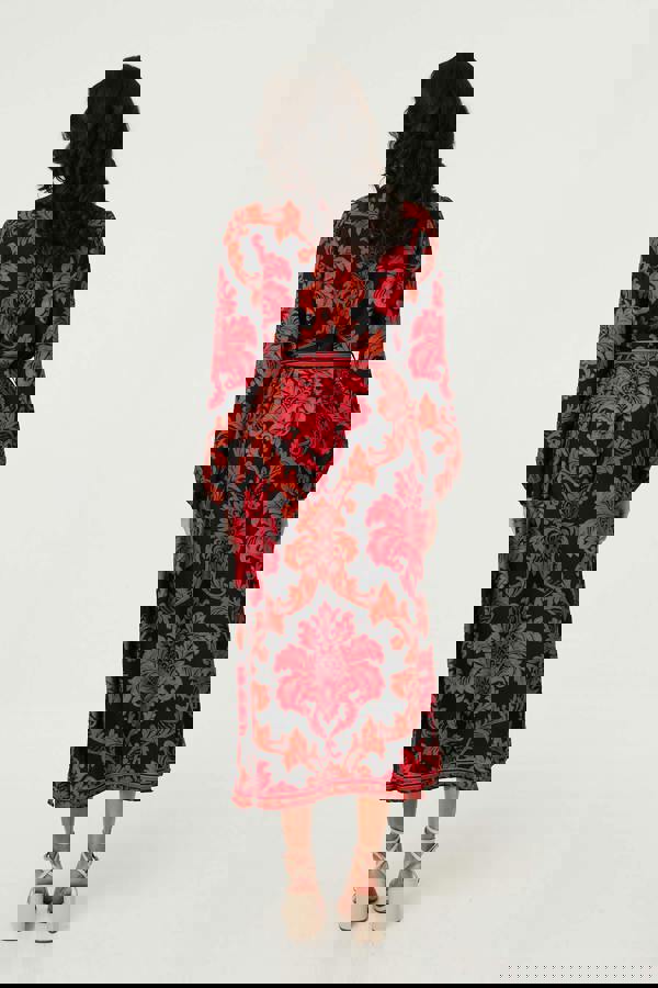 Red | Baroque Print Long Sleeve Maxi Dress