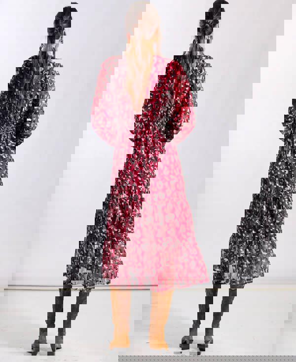 Needs No Label Red Leopard Tiered Chiffon Midi Dress