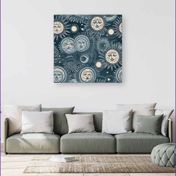 Warren Reed Silver Blue Moon and Stars Canvas