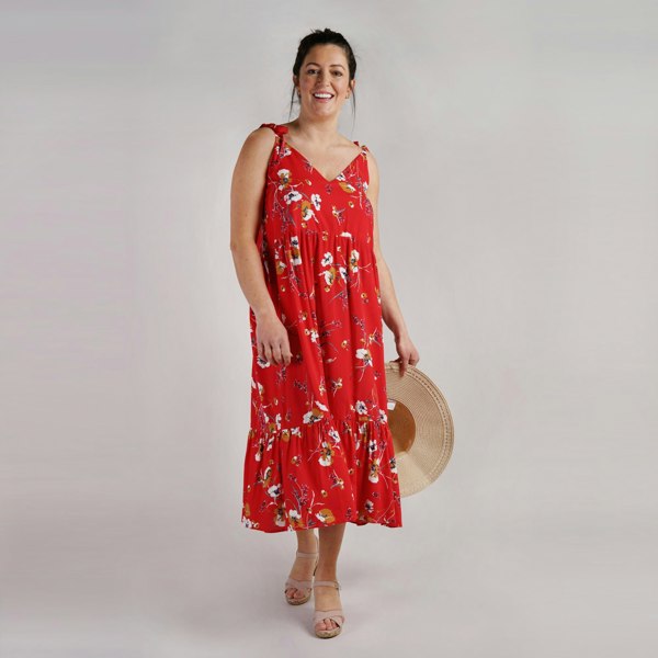 Antonia York Red Floral Sundress | Natalia Softly Gathered Strappy Dress