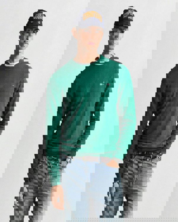 GANT Mens Classic Cotton Crew Neck Jumper - 373 Deep Forest Green - CHO - Designer Mens Crew Neck Jumpers