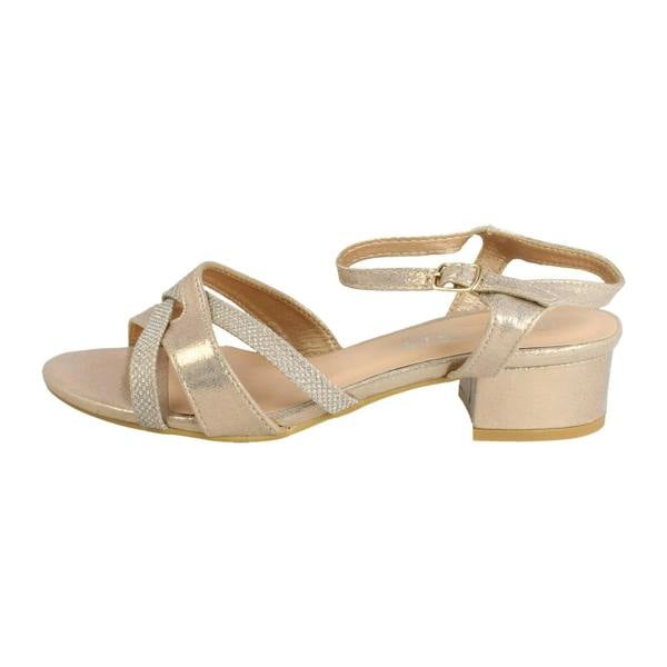Spot On Ladies Spot On Ankle Strap Low Block Heel Glitter Wide Fitting Sandals F12118