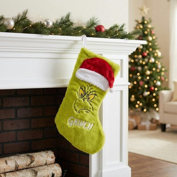 Garden Greatness Grinch Grumpy Face Fluffy Stocking