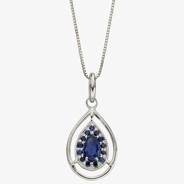T. H. Baker 9ct White Gold Sapphire Cut Out Teardrop Necklace GP2271L GN151